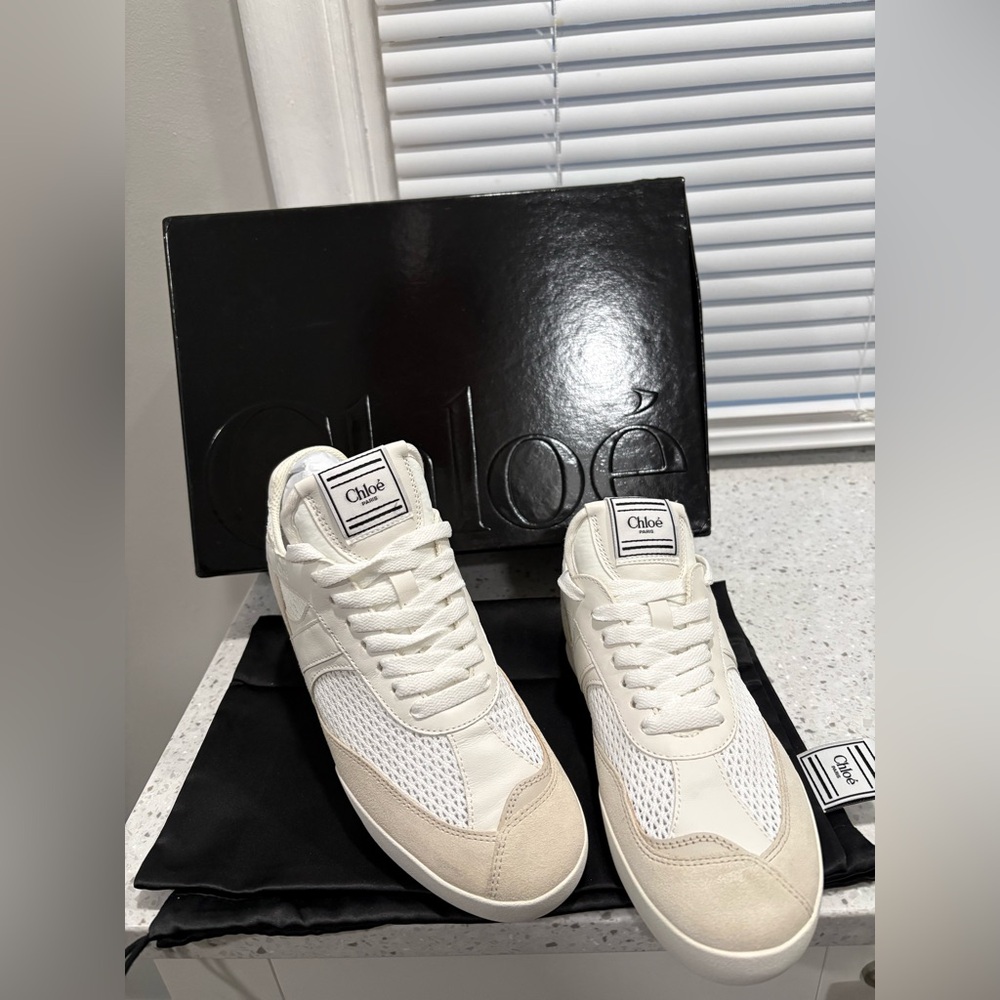 NIB with Dustbag Chloé Kicks Low Top Sneaker in Cloudy Cream Color